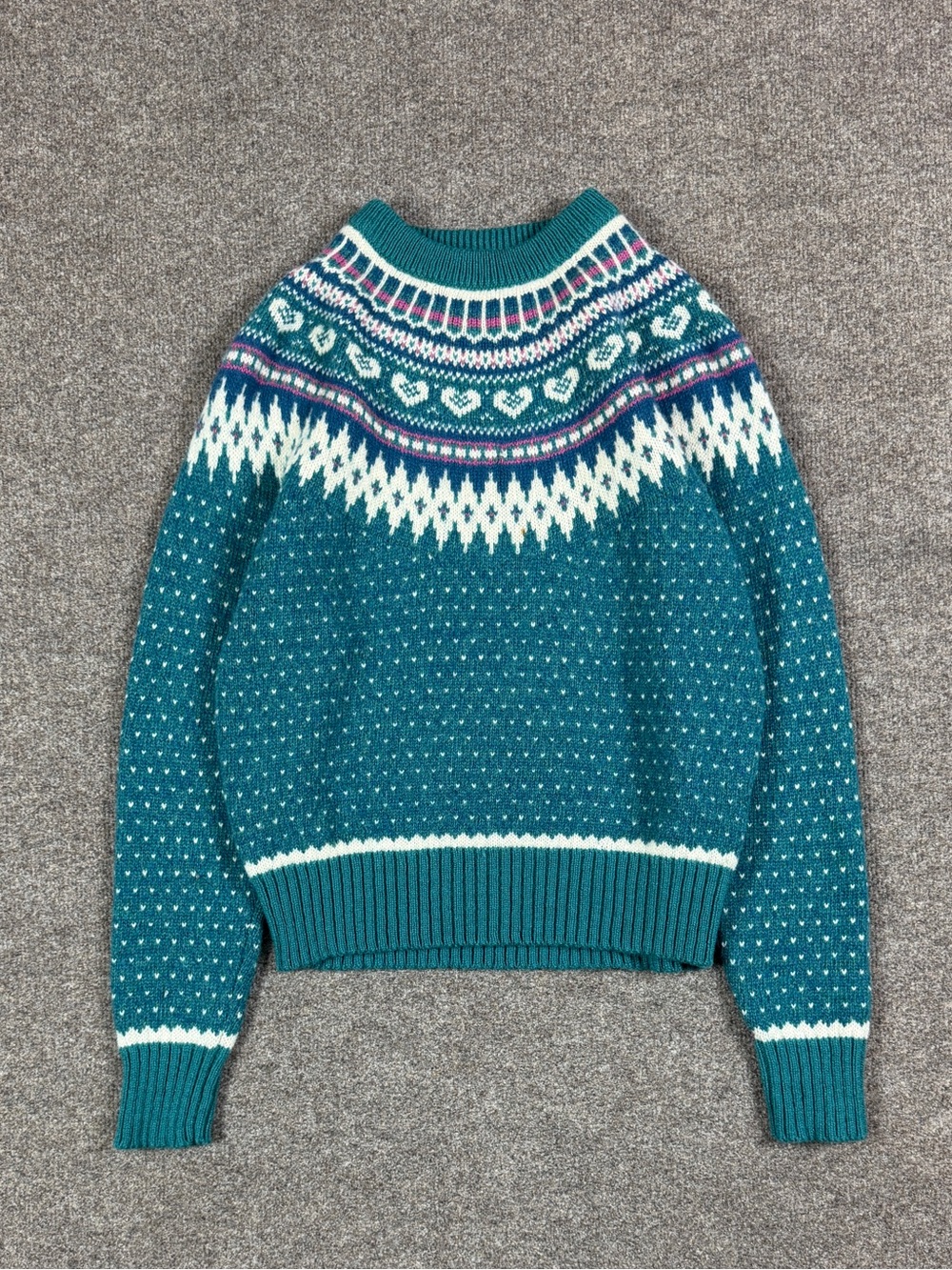 Vintage Woolrich Teal Blue Nordic Fair Isle Crewneck Wool Sweater Women’s Medium